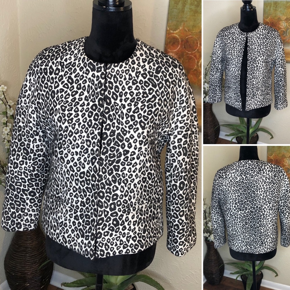Ann Taylor Leopard Collarless 3/4 Sleeve Blazer